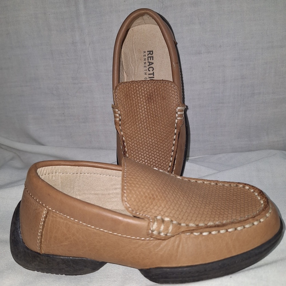 Boy's Shoes 10 1/2m Kenneth Cole‎ Reaction Loafers Raptile-Inspired Leather Tan